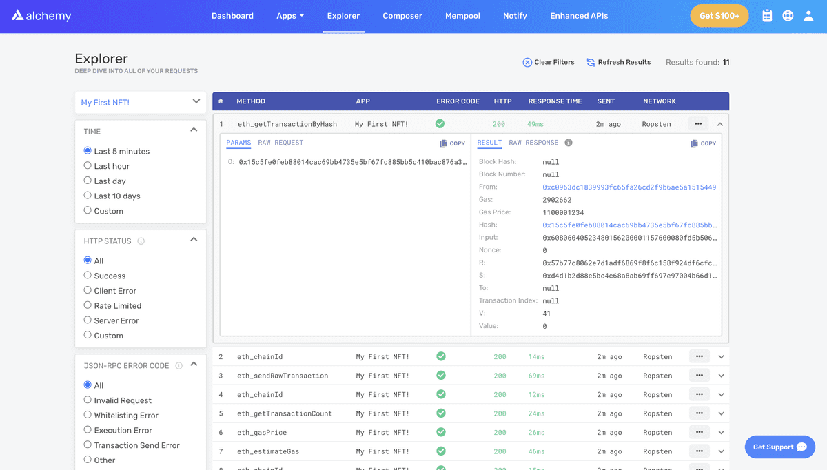 View calls made “under the hood” with Alchemy’s Explorer Dashboard