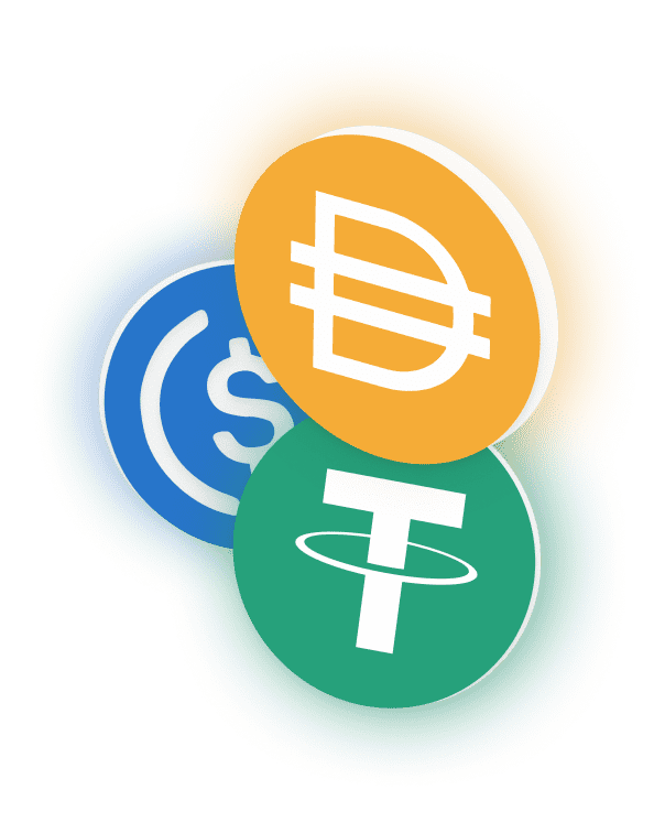 The three biggest stablecoins by market cap: Dai, USDC, and Tether.