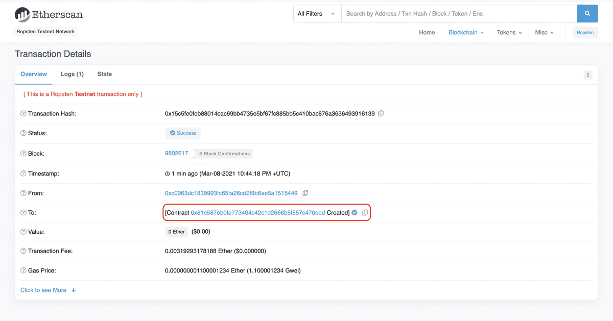 View your contract address on Etherscan